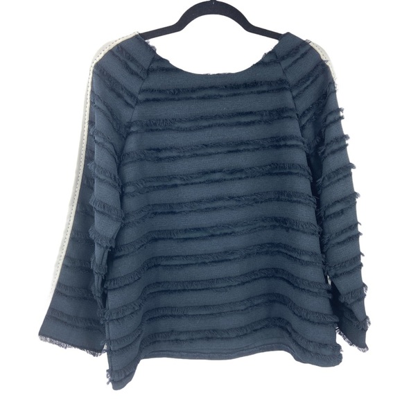 Zara Basic Black Fuzzy Striped Top Womens Medium - Picture 1 of 7